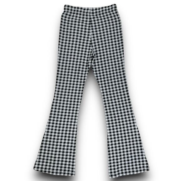 Mittoshop Womens Gingham Check Stretch Flare Pants High Waist Black White Small - Picture 4 of 6